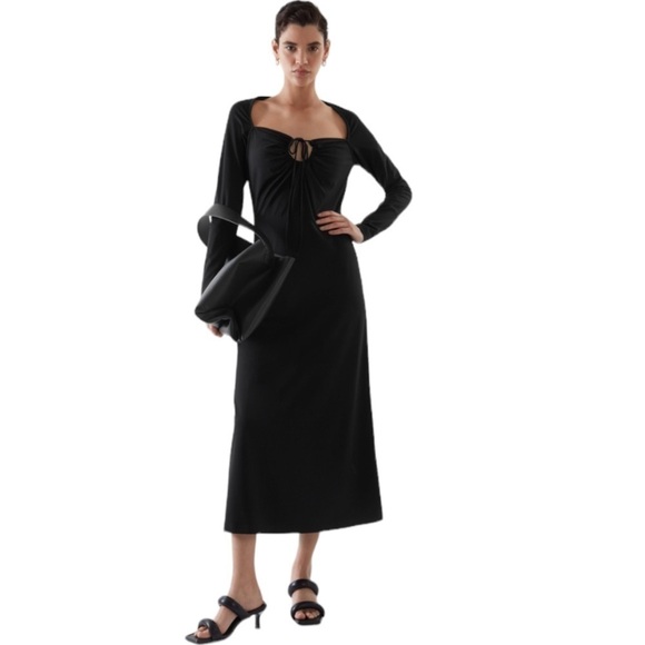 NWOT COS Halter Neck Maxi Dress Black Keyhole Convertible Minimalist Sz Medium - Picture 1 of 17